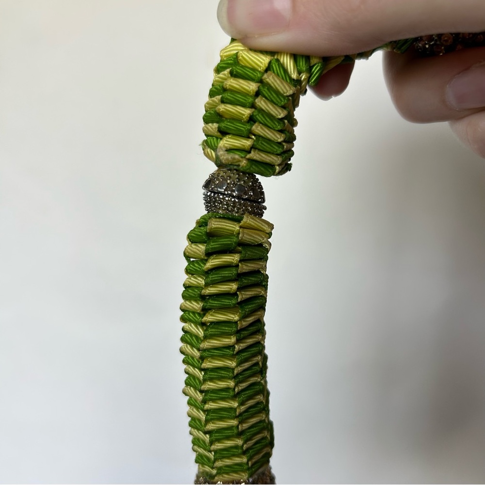Elegant Green Yellow Gold Rhinestone Necklace Thick Chunky Statement - Picture 5 of 6